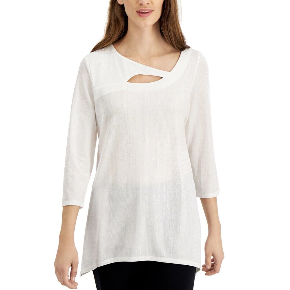 JM Collection Women's Cut-Out Scoop Neck Top Eggshell Size XL